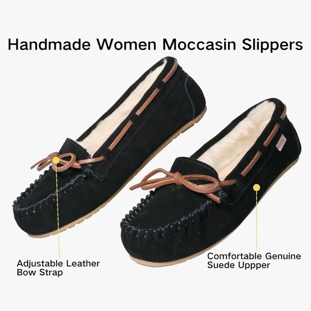 Black Suede Moccasin Slippers